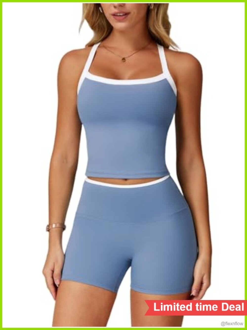Two Piece Workout Set w/ Cross Back Tank & Scrunch Shorts